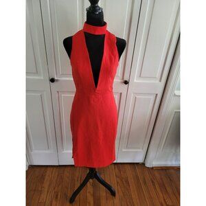 4/$19 Red Deep Plunging Neckline High Neck Dress sx S Glam Going Out